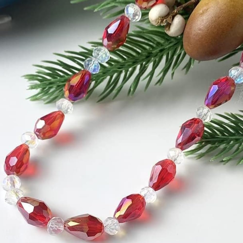 130pcs 6x8mm Teardrop Crystal Glass Beads for Jewelry Making, Faceted Vertical Hole Teardrop Glass Spacer Beads for Wind Chimes Bracelet Earring Necklace DIY Craft(Transparent)