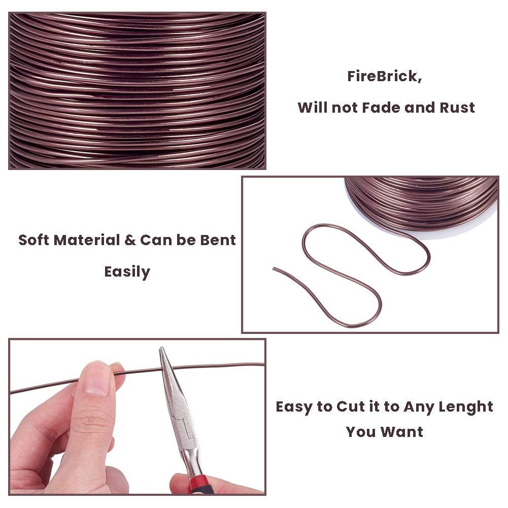 BENECREAT 15 Gauge 220FT Aluminum Wire Anodized Jewelry Craft Making Beading Floral Colored Aluminum Craft Wire - Brown