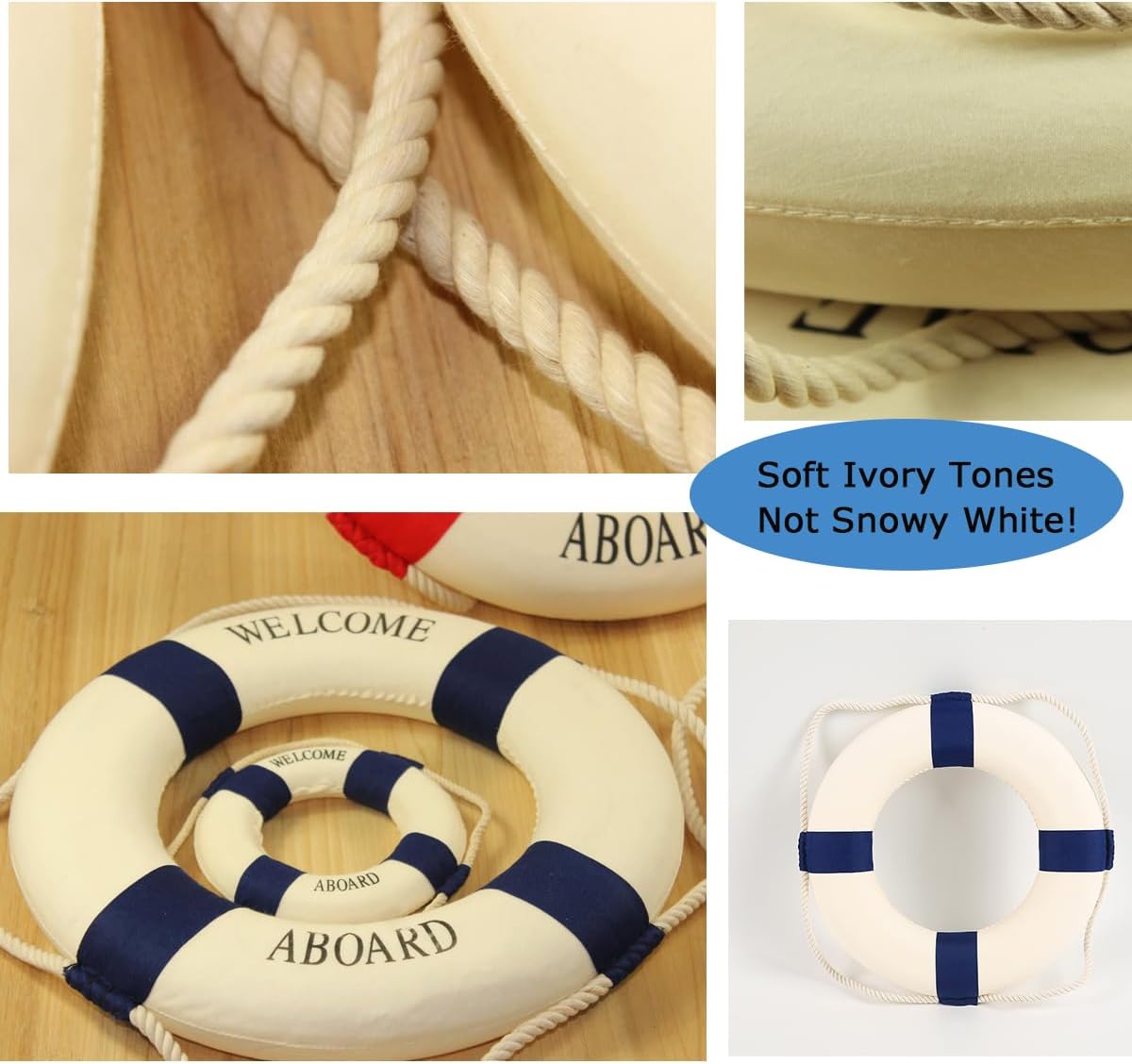 MorroMorn Lifebuoy Wall Hanging Decor - Welcome Aboard Mediterranean Style Home Decoration (Navy, 10")