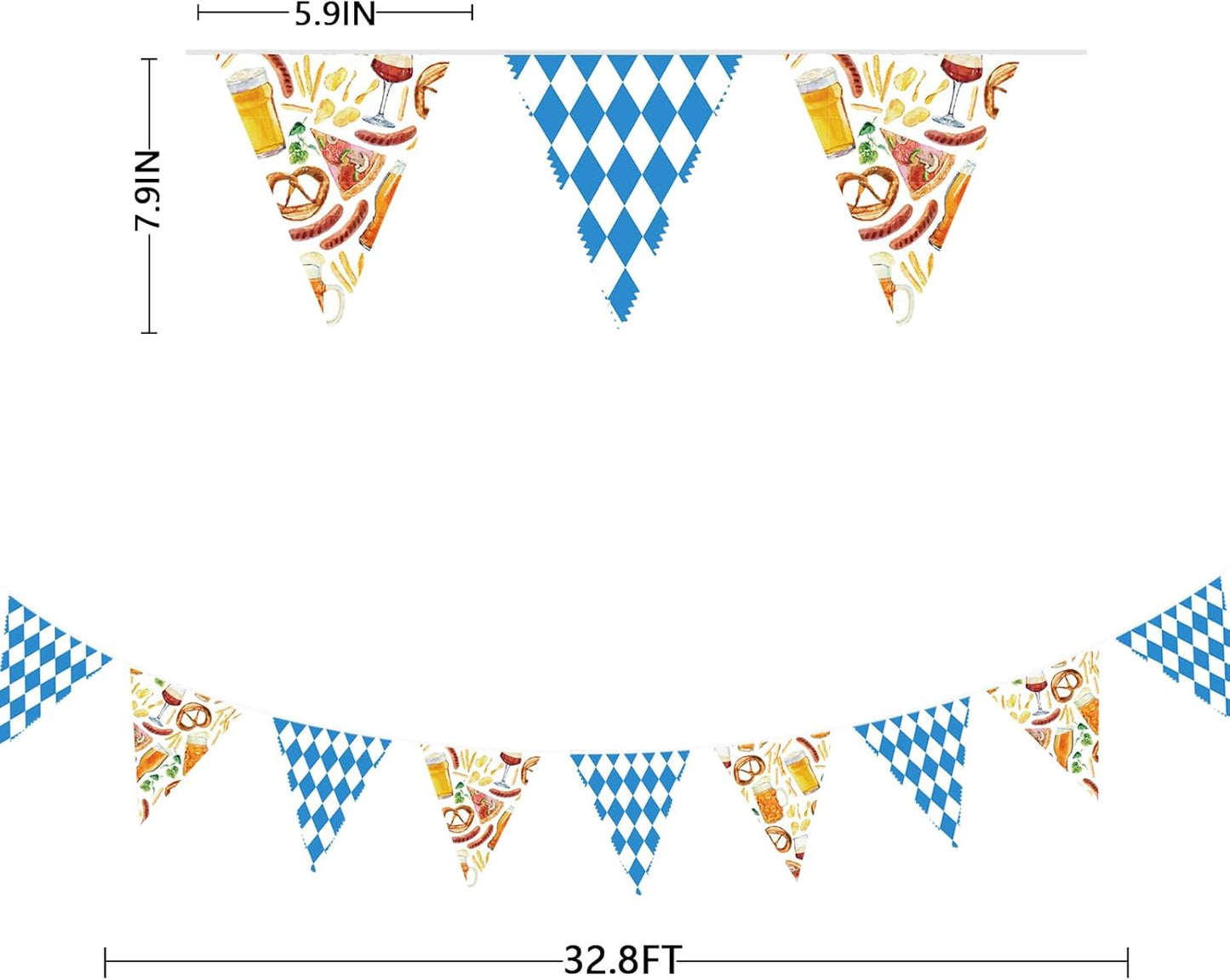 32Ft Oktoberfest Party Decorations Blue Plaid Triangle Flag Fabric Banner Pennant Garland Streamer for Oktoberfest Birthday German Baby Shower Bavarian Party Decor Supplies