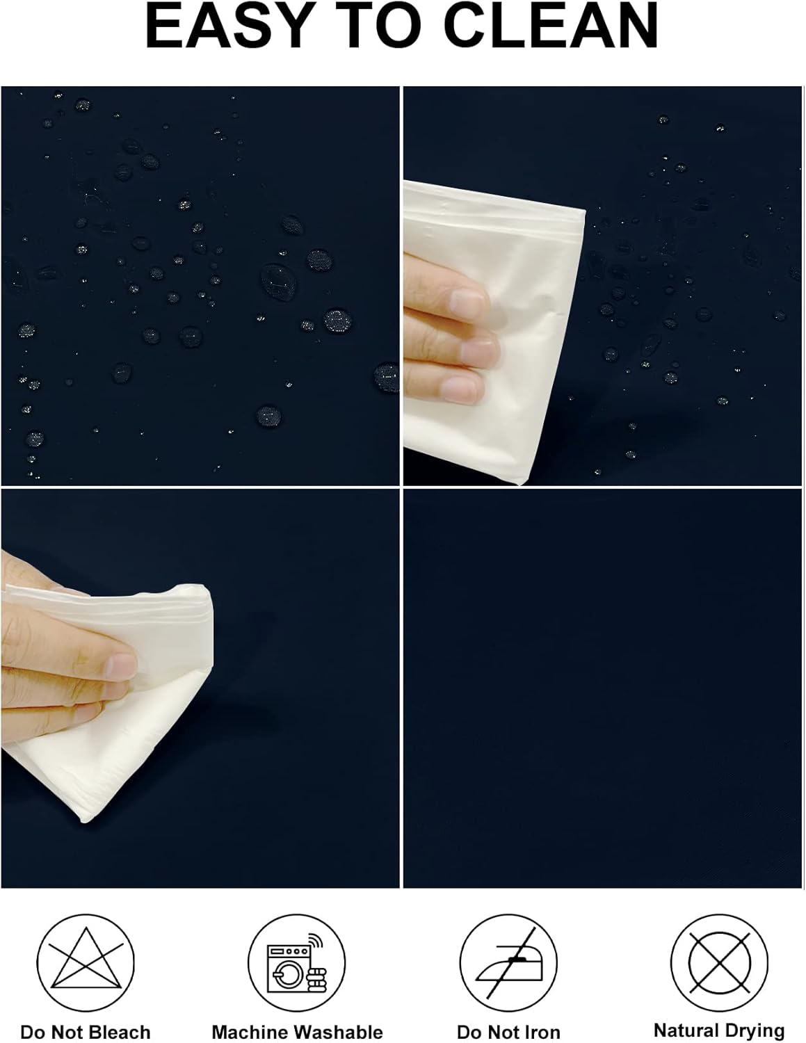 Fokitut 2 Pack Waterproof Square Tablecloth, 90x90 Inch, Stain Resistant and Wrinkle Polyester Table Cloth, Fabric Table Cover for Kitchen Dining, Wedding, Party, Holiday Dinner-Navy