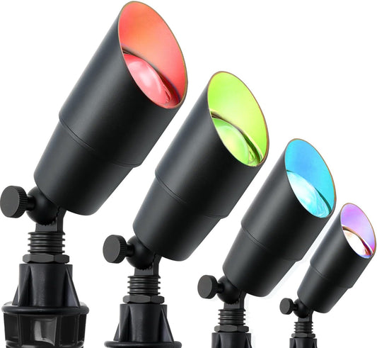 Low Voltage Landscape Lighting with 4 Spot Lights, RGB Color Changing from Warm to Cool White 5000K 12V Outdoor Landscape Lights,Waterproof Black LED Spotlights for Outdoor Garden Pathway,4 Pack
