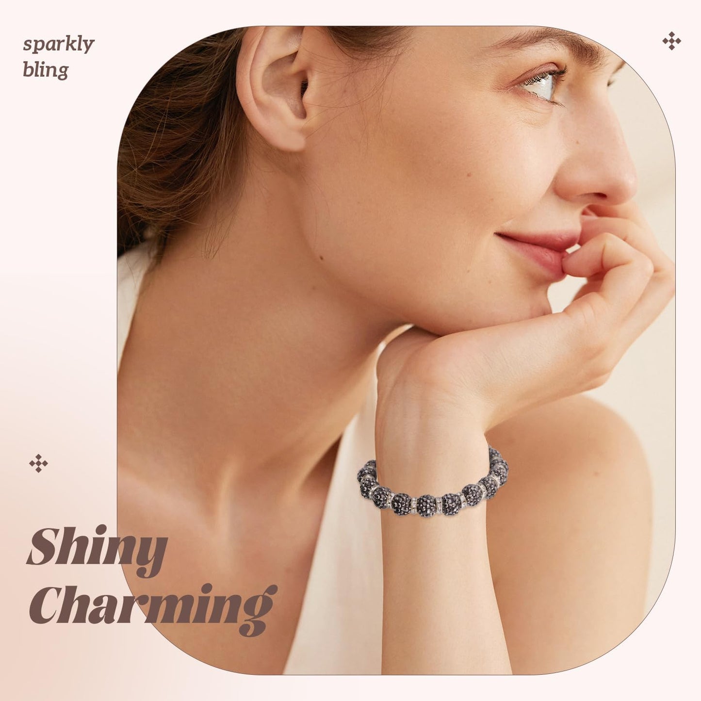 160pcs 10mm Rhinestone Beads for Jewelry Making, Hematite Shiny Round Disco Ball Beads Bulk, Sparkle Crystal Clay Christmas for Bracelet Baseball Necklace Earring Crafting and DIY