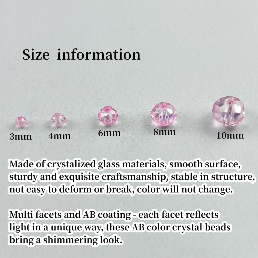 200pcs 6mm Crystal Glass Beads for Crafts Faceted Rondelle Glass Beads for Jewelry Making Crystal Spacer Beads for Necklaces Bracelets Earrings DIY Craft(Pink AB)