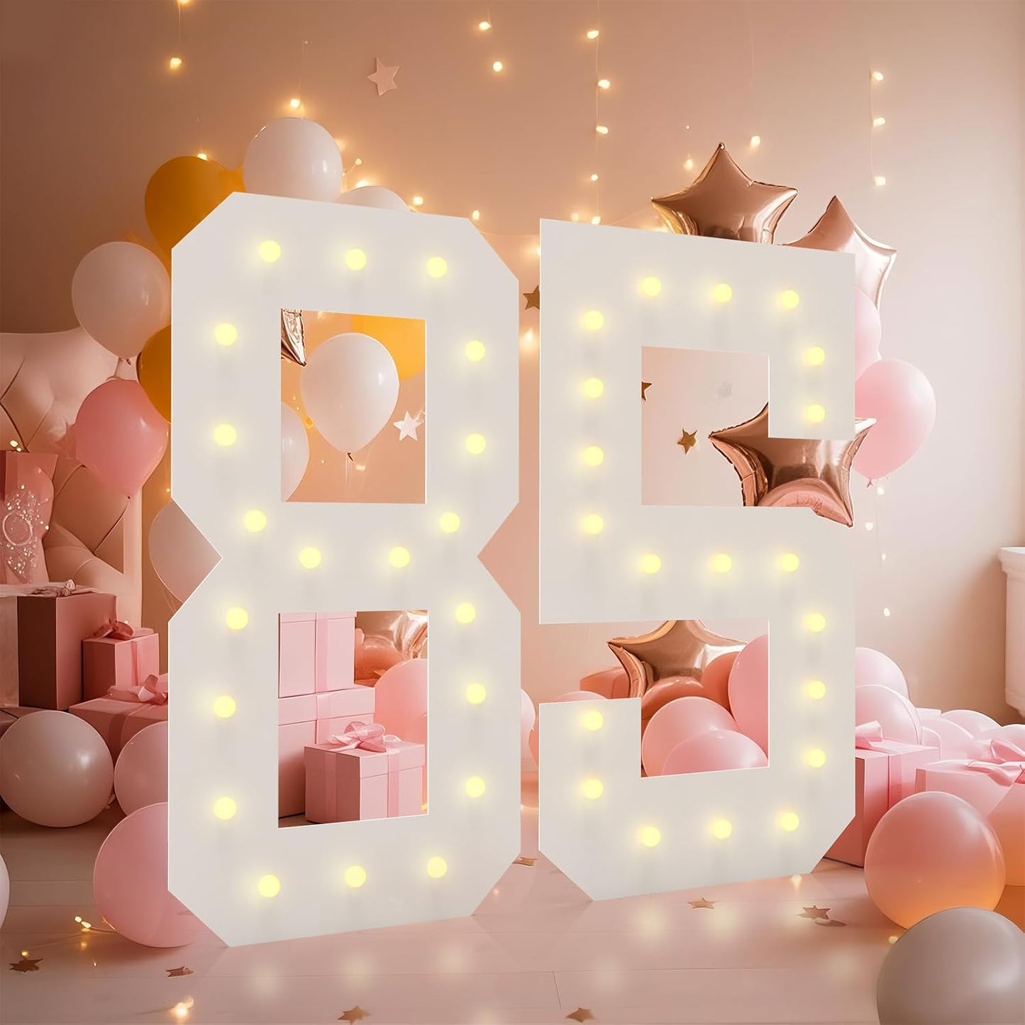 LOBOOM 4FT Light Up Numbers, Marquee Numbers 4 Feet Tall Giant Number 85 Mosaic Big Number Sign for 85th Birthday Party Backdrop Anniversary Decorations, Pre-Cut Large Frame