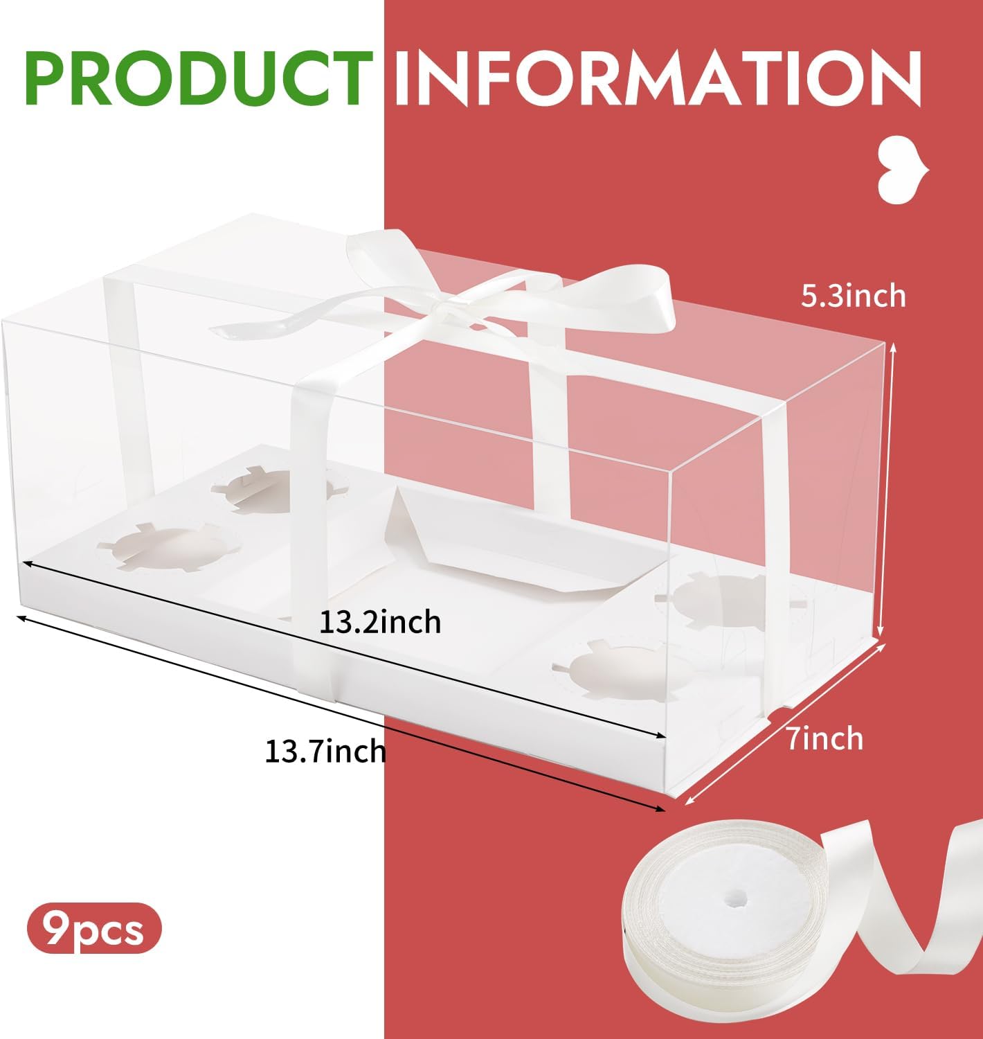 JCD 9 Pcs Clear Cupcake Boxes Combo,Cakes and Cupcakes Box 1+4 Bento Box Clear Bento Cakes Boxes Fit 4 Cupcake and 1 Mini Cake for Valentine Wedding Birthday(1+4/9Pcs)