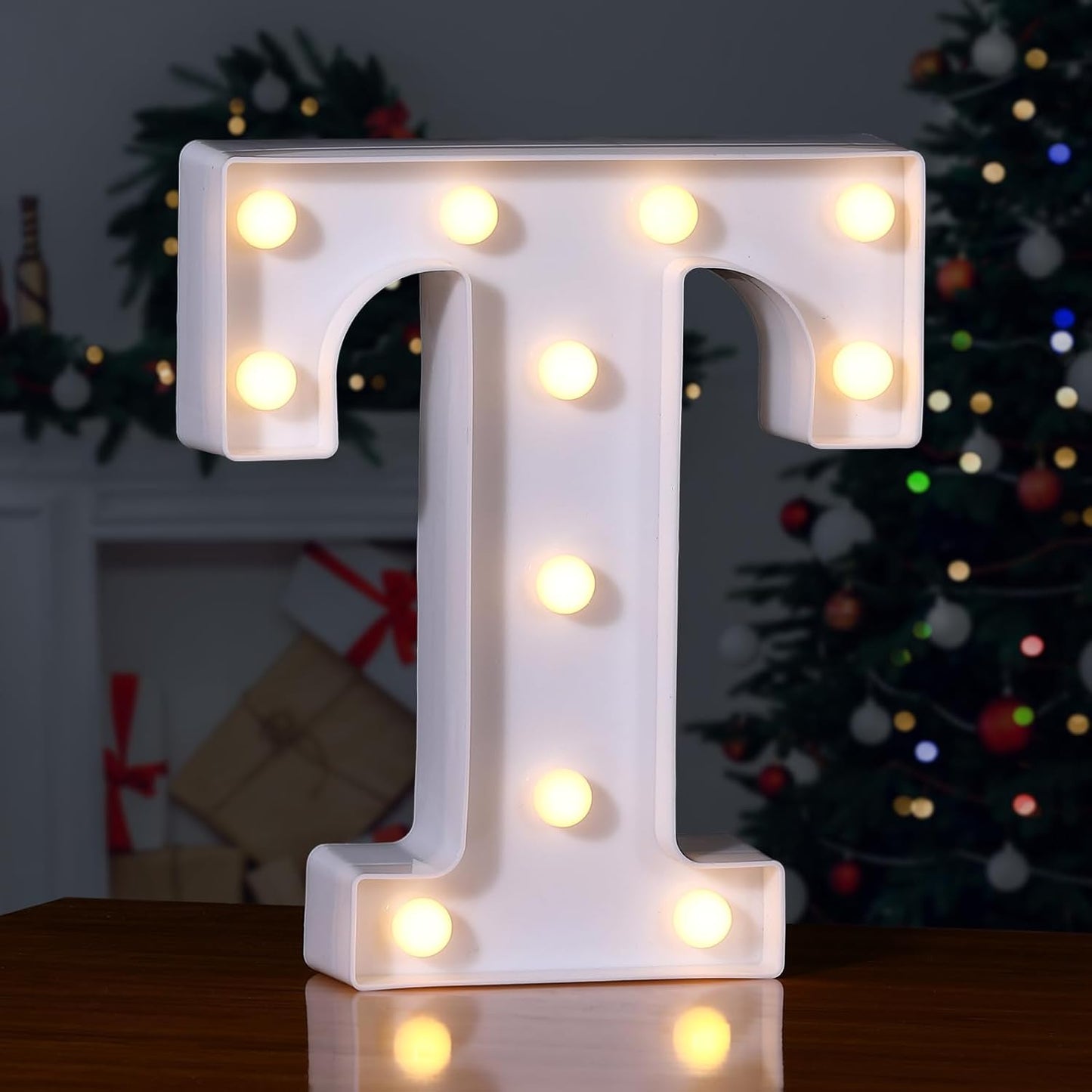 Foaky LED Letter Lights Sign Marquee Light Up Letters Sign for Night Light Wedding/Birthday Party Battery Powered Christmas Lamp Home Bar Decoration(T)