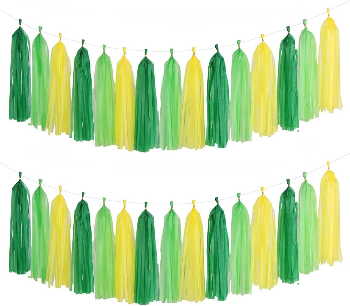 Green Light Green and Yellow Tassel Garland Banner Paper Tassels for Party Decorations,Pack of 15