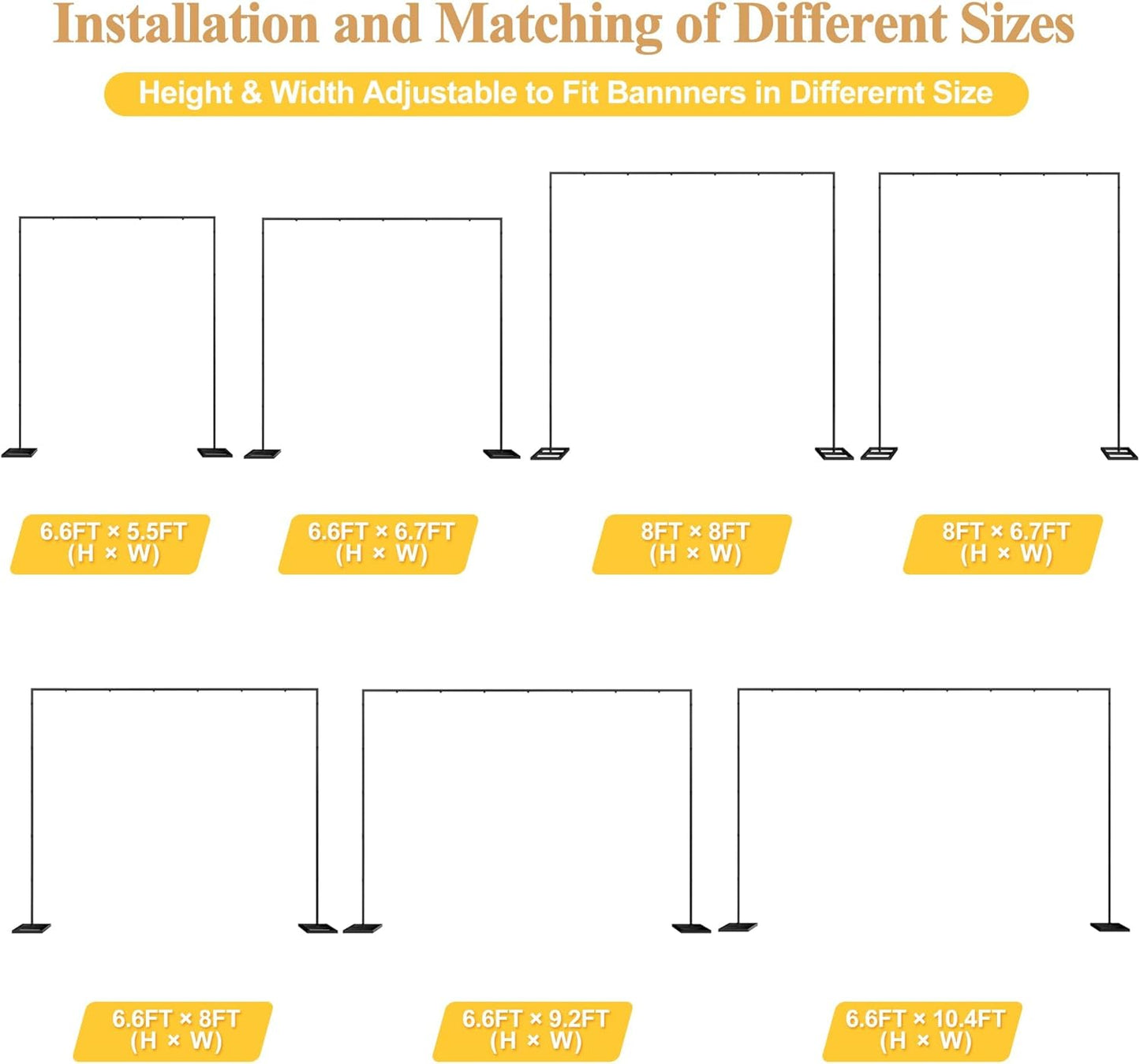Wokceer Metal Heavy Duty Backrop Stand Square 8x8FT Adjustable Pipe and Drape Kit Black Photo Booth Stand for Wedding Ceremony Birthday Party Photography Exhibition Celebration