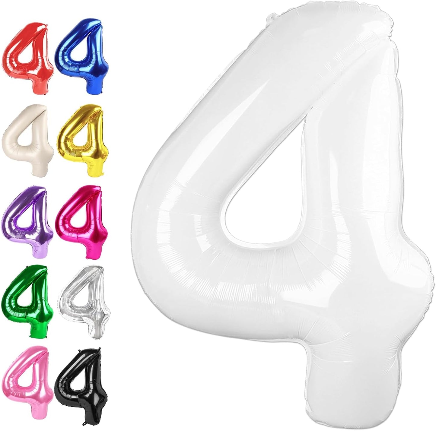 40 Inch White Large Number 4 Balloons, Giant Foil Number Four 14 24 34 40 44 Balloons, White Mylar Big Balloon for Anniversary Graduation Decorations