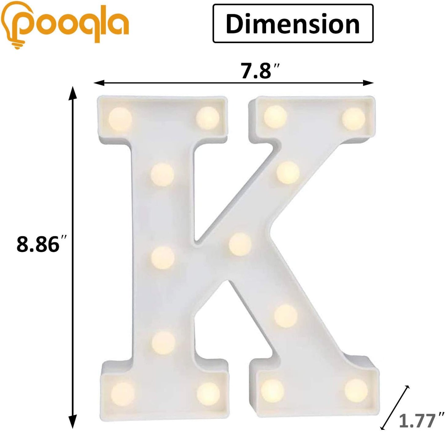 Pooqla LED Marquee Letter Lights Sign, Light Up Alphabet Letter for Home Party Wedding Decoration K