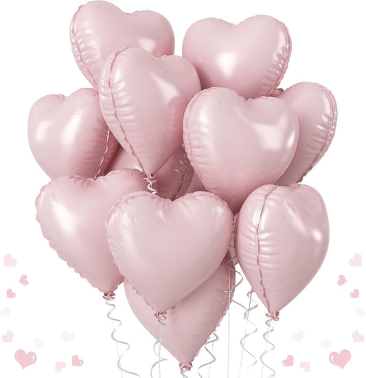 Baby Pink Heart Balloons, 18 Inch, 12Pcs Large Pearl Mylar, Pastel Helium Foil for Boho Girls Women Birthday Wedding Baby Shower Valentines