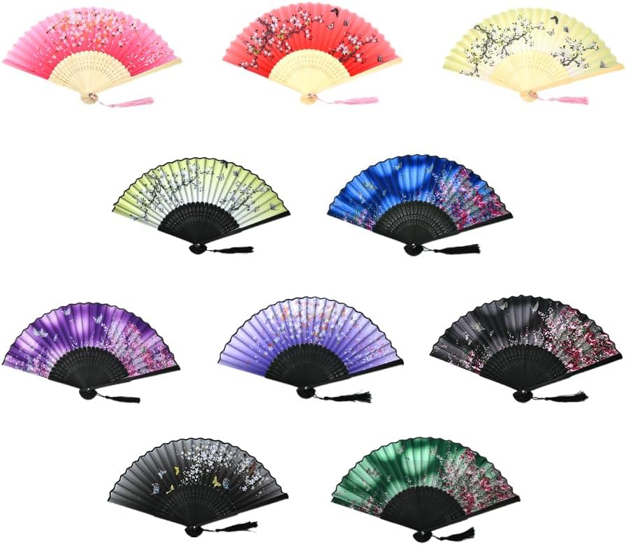 HUNANBANG 10 Pieces Oriental Bamboo Folding Hand Fans Church Wedding Gift, Party Favors, DIY Decoration Gift Size 8 1/4" Wholesale 10pack(bamboo10pack)