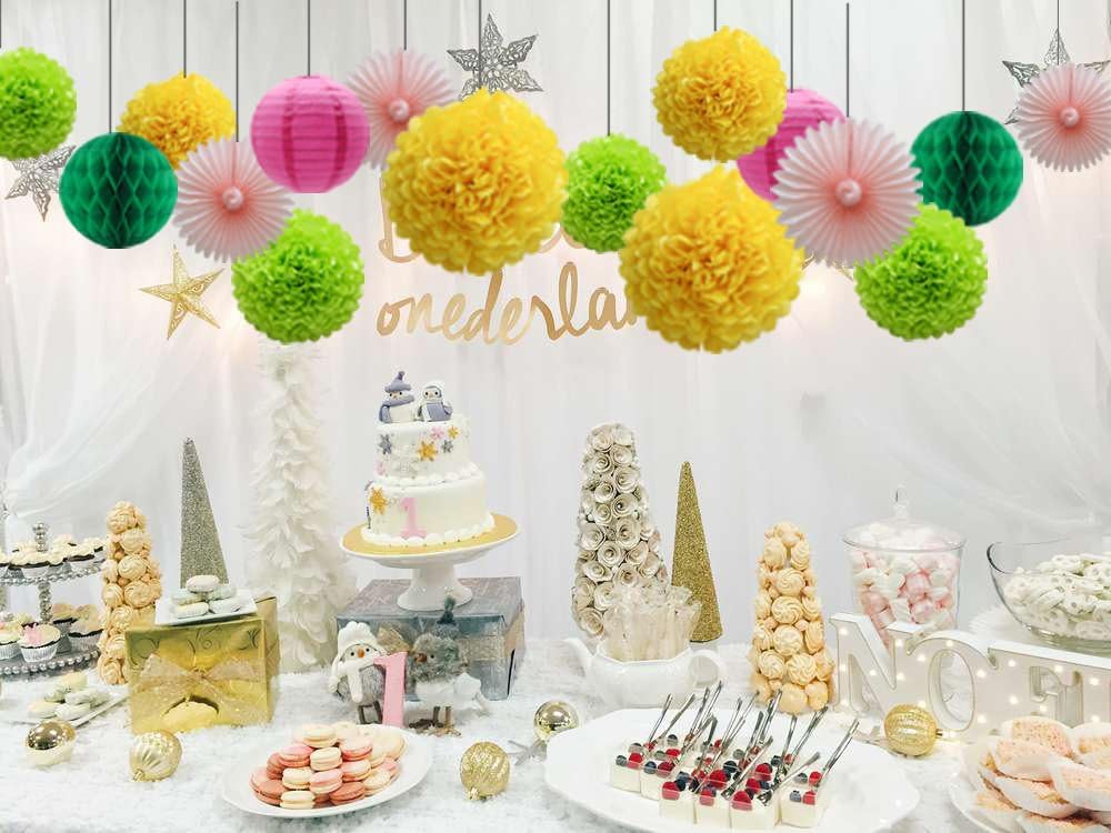 Party Decorations Kit Hanging Paper Fan Tissue Pom Poms Flowers Honeycomb Balls Paper Lantern for Trial Baby Shower First Birthday Bridal Shower Summer Decorations Hawaiian Luau Beach Supplies