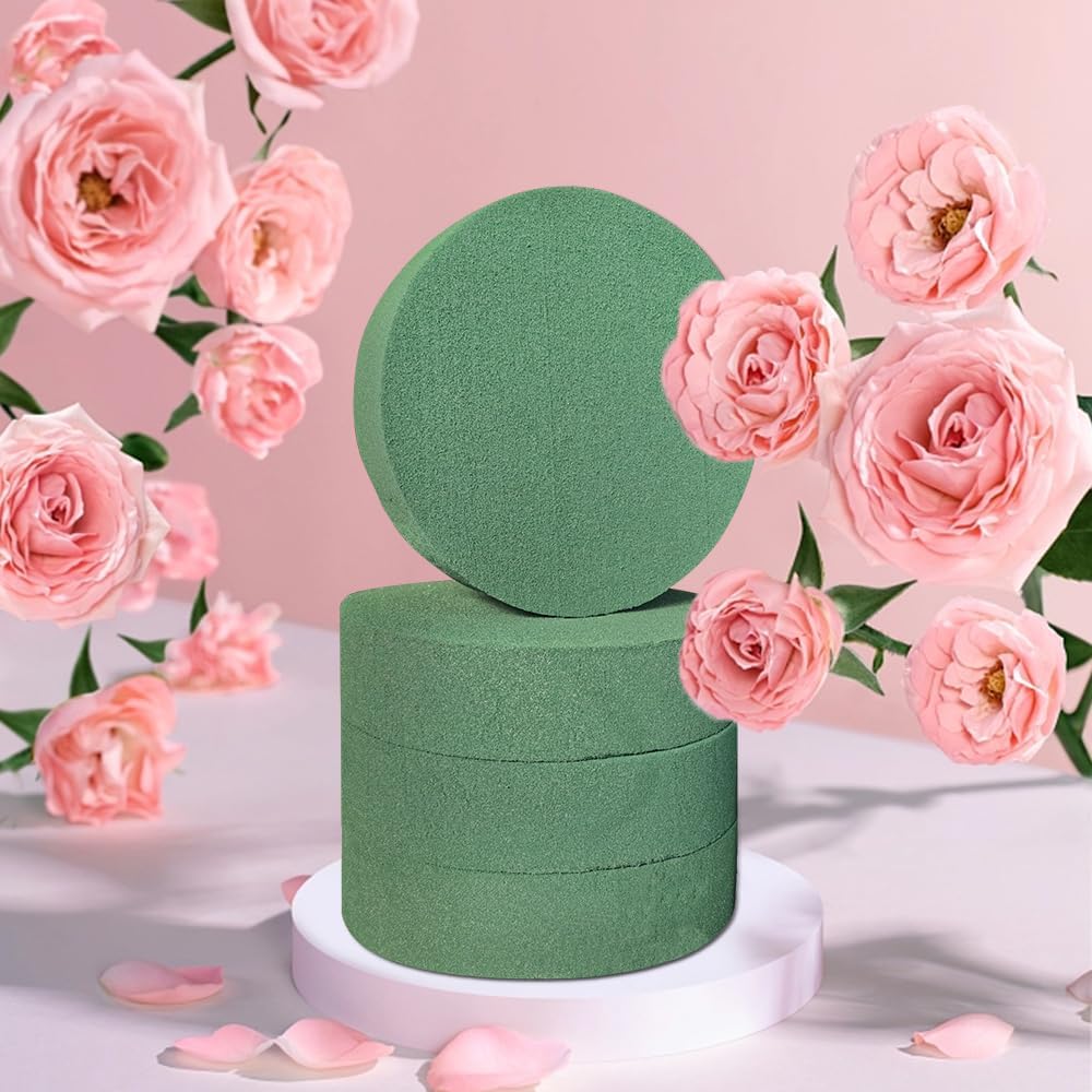 6 Pcs Round Floral Foam Blocks Each (6” X 1.5”) Green Wet & Dry Flower Foam for Fresh & Artificial Flower Arrangements, DIY Crafts, Arts, Weddings, Birthdays and Garden Decorations (Size: 6 Inch)