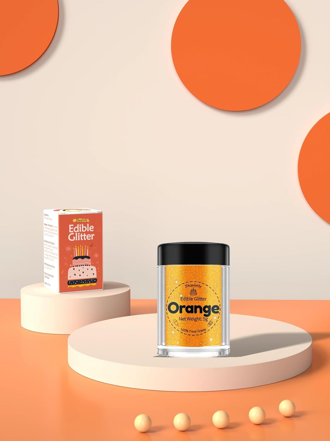 Shanlinly Orange Edible Glitter for Cakes Drinks - Food Grade 5g Shimmer Luster Glitter Dust Edible Glimmer Powders for Strawberries, Sprinkle on Sparkle, Chocolate, Cookie, Cupcake, Cocktail, Vegan