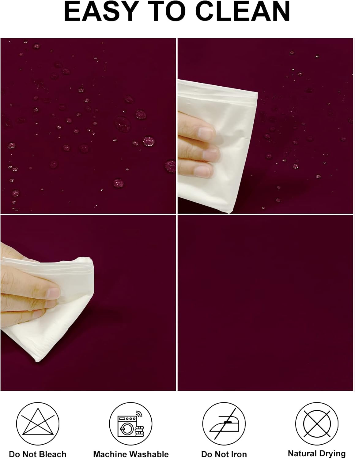 Fokitut 2 Pack Waterproof Rectangle Tablecloth, 60x102 Inch, Stain Resistant and Wrinkle Polyester Table Cloth, Fabric Table Cover for Kitchen Dining, Wedding, Party, Holiday Dinner-Burgundy