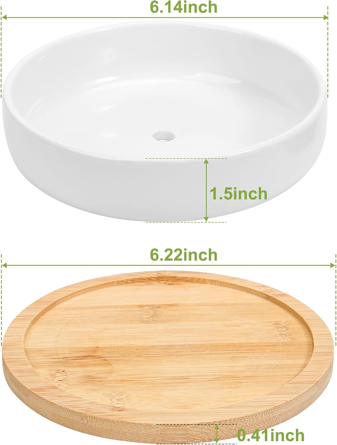 ZOUTOG Succulent Pots,6 Inch Succulent Planters with Drainage and Tray,White Ceramic Planters for Indoor Plants,Round Shallow Flower Plant Pots,Pack of 2