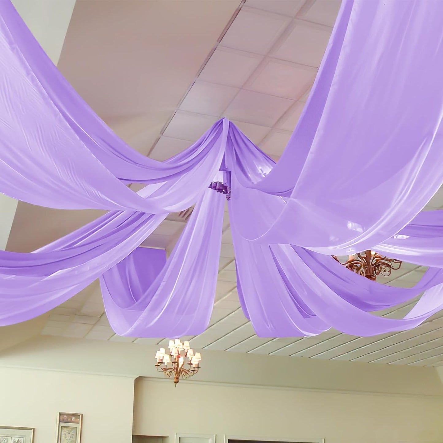 6 Panels Lavender Ceiling Drapes for Wedding 5ftx10ft Chiffon Fabric Arch Draping Curtains Sheer Drapery for Party Ceremony Birthday Baby Shower Reception Stage Swag Ceiling Decorations