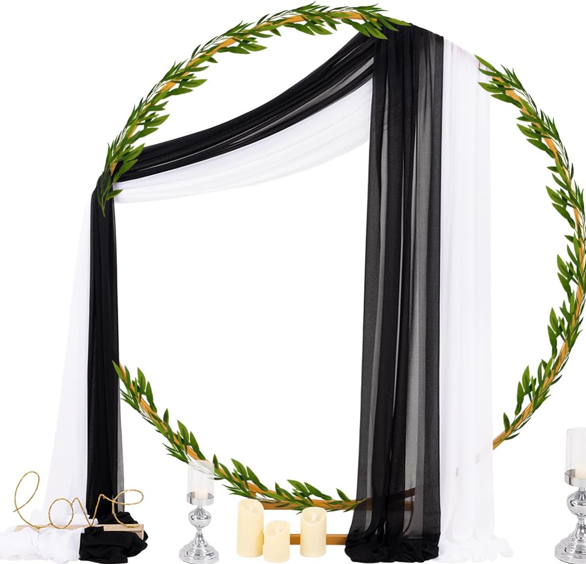 Socomi Wedding Arch Draping Fabric 29" x 20Ft 2 Panels Black and White Sheer Outdoor Curtain Drapes Extra Long for Bridal Baby Shower Birthday Party Decor