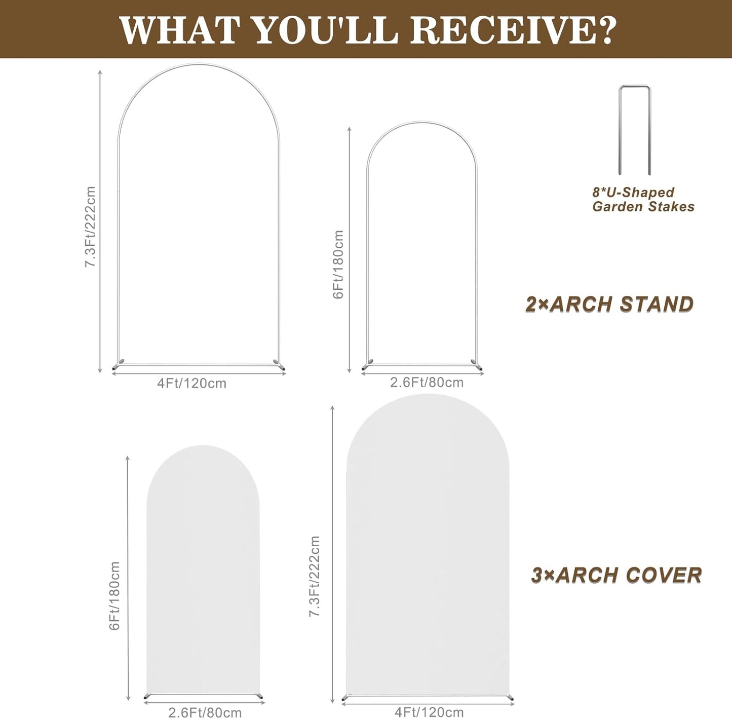 Wedding Arch Backdrop Stand and Cover Set(7.3FT,6FT) Set of 2,Metal Balloon Arch Stand Frame for Wedding Birthday, Party, Baby Shower, Graduation Ceremony,White