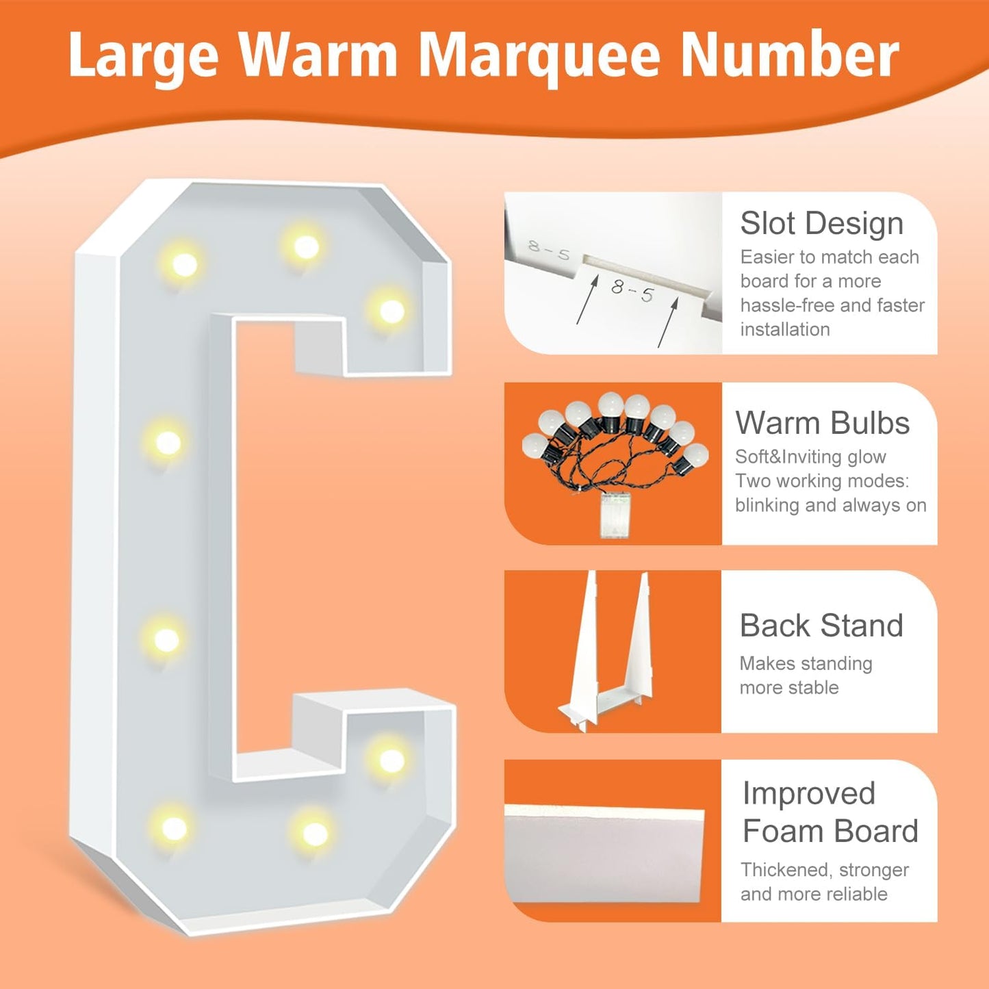 3FT Light Up Letters C, 36 inch Tall Marquee Letters, DIY Marquee Light Up Letter for Birthday Party Backdrop Displays, Mosaic Letter Sign for Balloons Party, Anniversary, Christmas