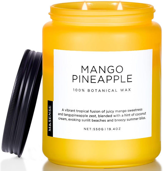 M&SENSE Mango Pineapple Scented Candle, 19.4oz Non Toxic Natural Soy Wax 110 Hours Long Lasting Burn Fruit Scent Summer Gifts for Housewarming, 2 Wick Aromatherapy Candle for Women Men Family Friends