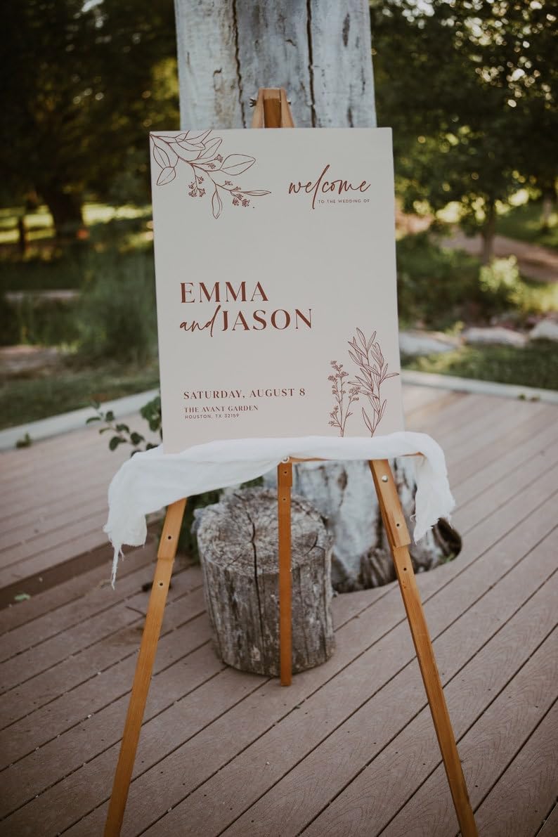 Wedding Welcome Sign Template in Beige and Terracotta - Floral Board for Ceremony