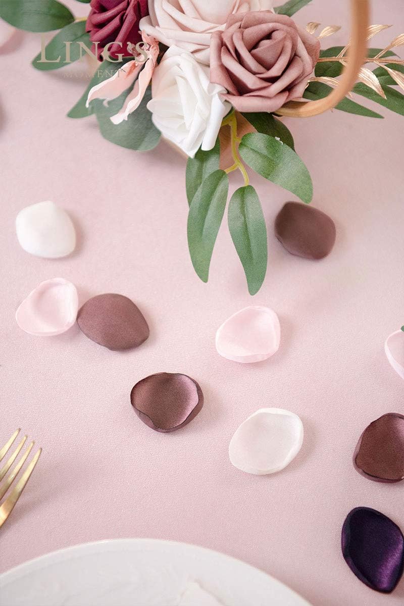 Ling's Moment Rose Petals, Silk Flower Petals for Wedding/Aisle/Flower Girl Baskets/Table Centerpiece Décor,etc.Purple Plum White 200pcs