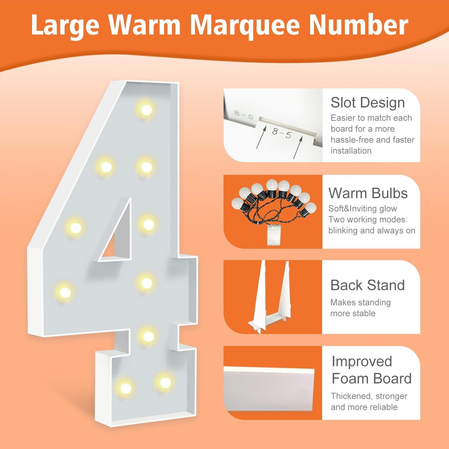 Marquee Numbers, 4 Feet Tall Light Up Numbers 4, Large Birthday Decorations Party Decor Anniversary Event Graduation Decoration for Boys Girls Teens Men Women