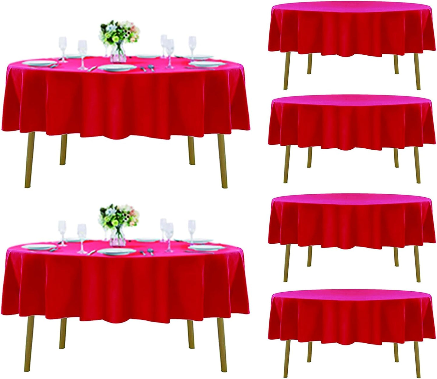Fokitut 6 Pack Round Tablecloth, 90 Inch, Stain Resistant and Wrinkle Polyester Table Cloth, Fabric Table Cover for Kitchen Dining, Wedding, Party, Holiday Dinner-Red