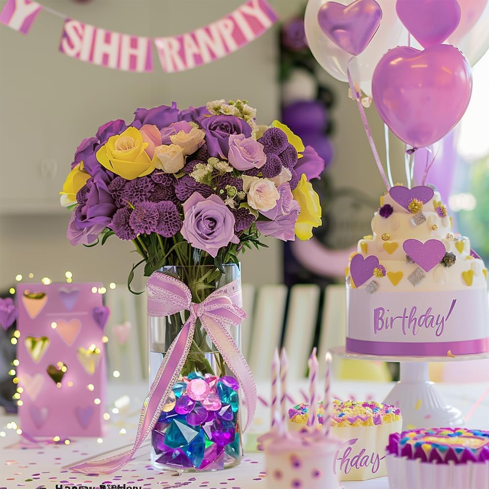 HappyFiller 130 PCS Acrylic Diamonds Fake Crystal Gems 2 Size Mixed for Swimming Pool Pirate Treasure Box Hunt Jewels,also Wedding Party Decor Table Scatters,Colored Vase Fillers