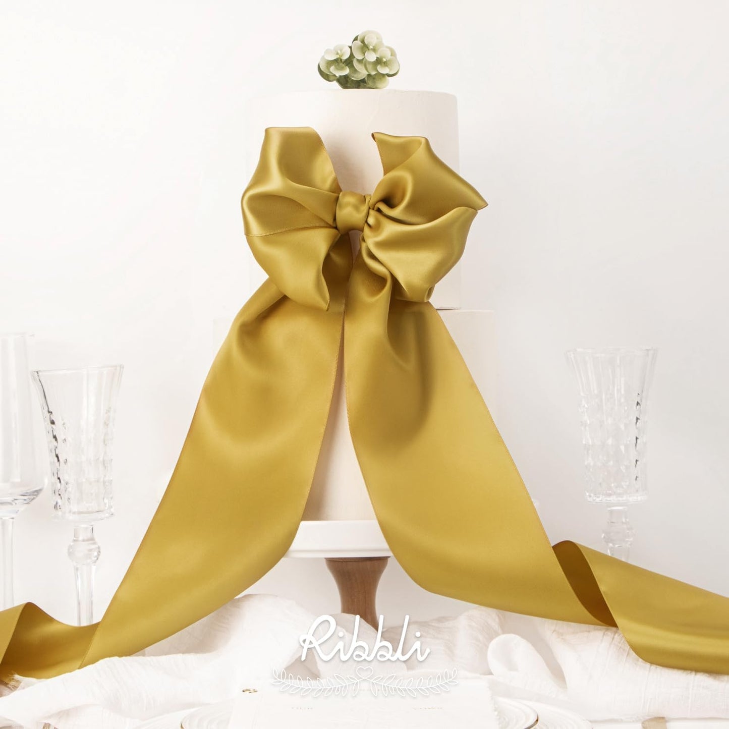 Ribbli Gold Satin Ribbon 4 Inch Wide Gold Ribbon for Wedding Chair Sash Grand Opening Ceremony Big Bows Gift Wrapping Floral Crafts Cake Decor-Double Faced Satin Continuous 10 Yards