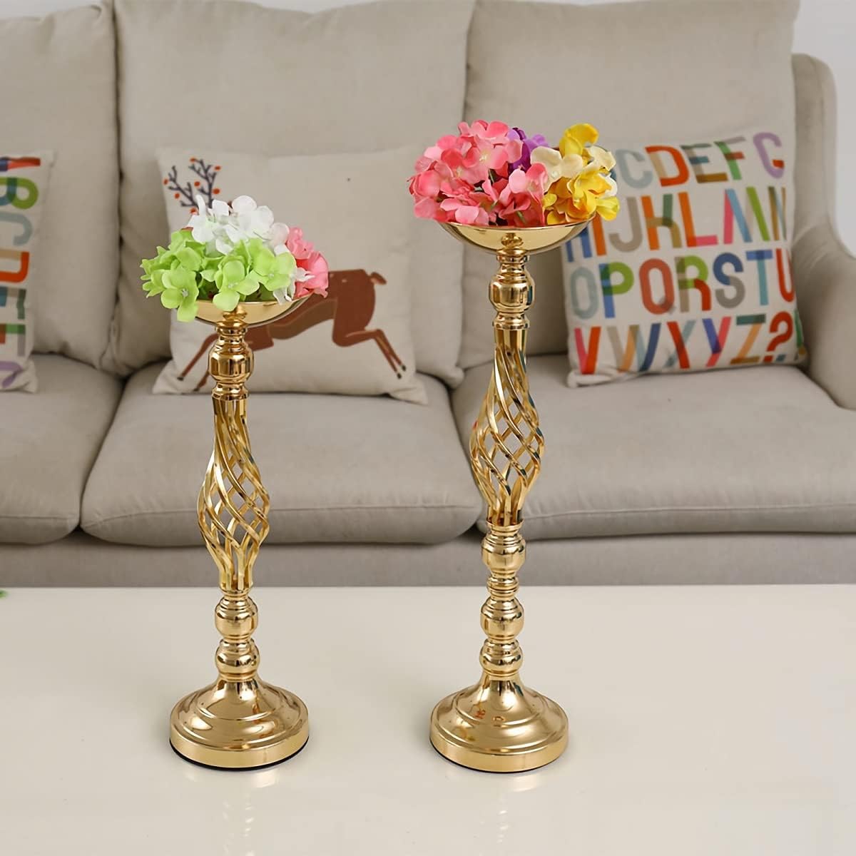 2 Pcs Wedding Centerpieces for Reception Tables, Twist Candleholders Stands Ornaments, Metal Centerpieces Flower Vase for Wedding Party Dinner Event Hotel Home Decor
