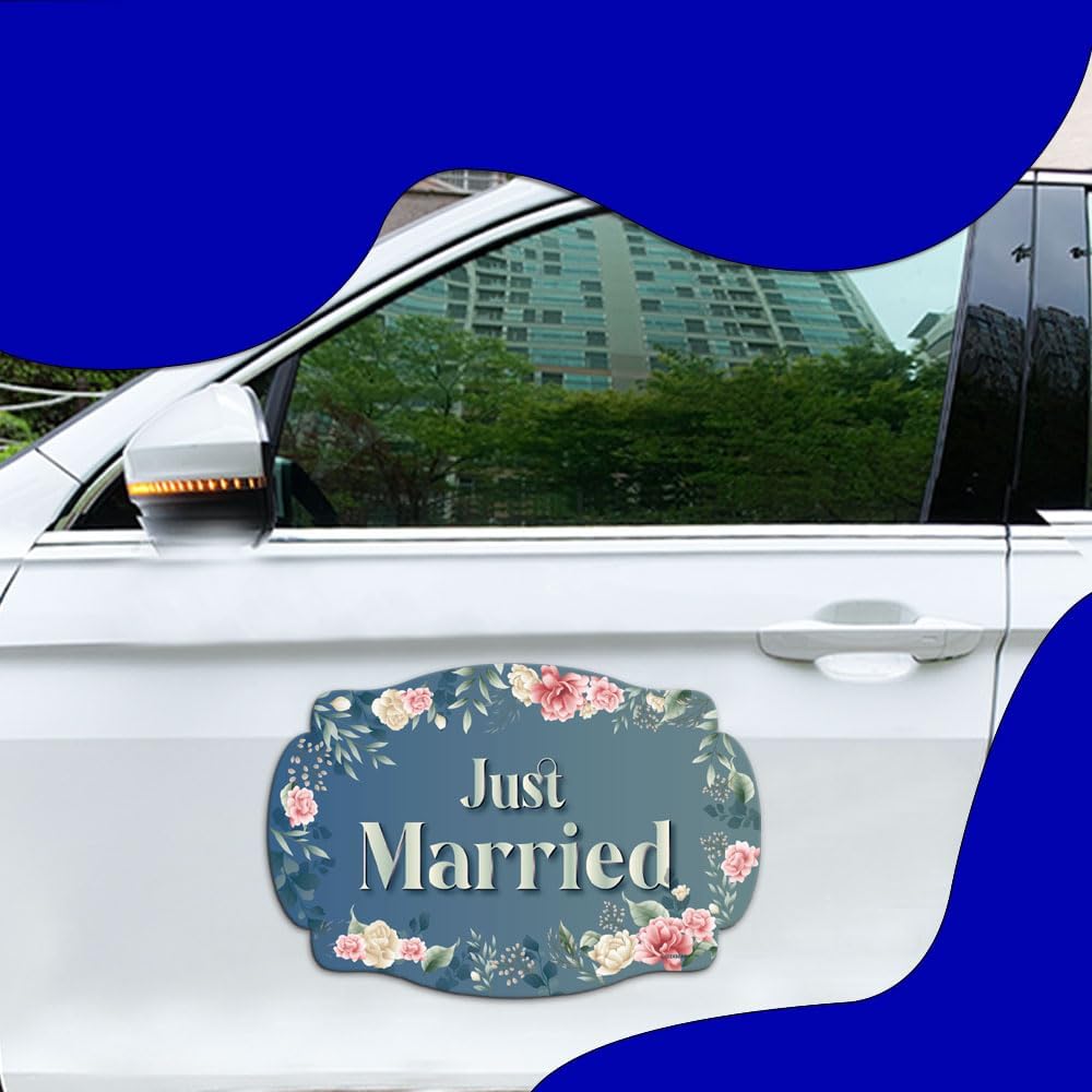 GEEKBEAR Just Got Married Car Magnet (2 Pack) - 13 x 8.7 in (Blue Rose)