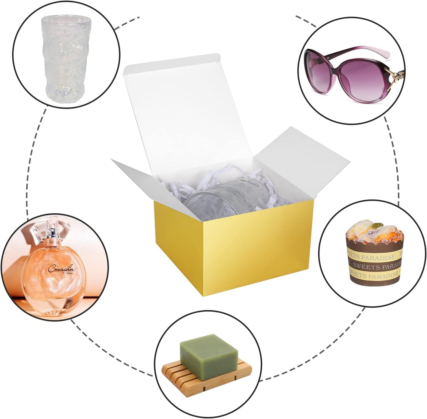 COTOPHER Small Gift Boxes 10 Pack 6x6x4 inches Gold Gift Boxes with Lids for Gifts, Crafting, Wedding Party Favor, Cupcake Box, Candy, Bridesmaids Proposal Box