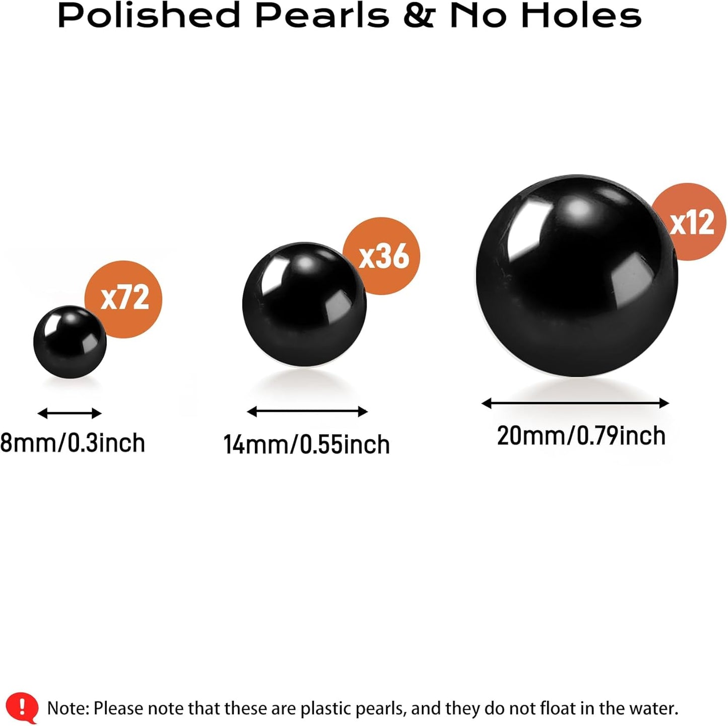 120 PCS 8/14/20mm No Hole Polish Pearl Beads for Centerpiece, Black Beads Decorative Vase Fillers, Plastics Pearls for Vases, Table Scatters, Wedding Party Decor