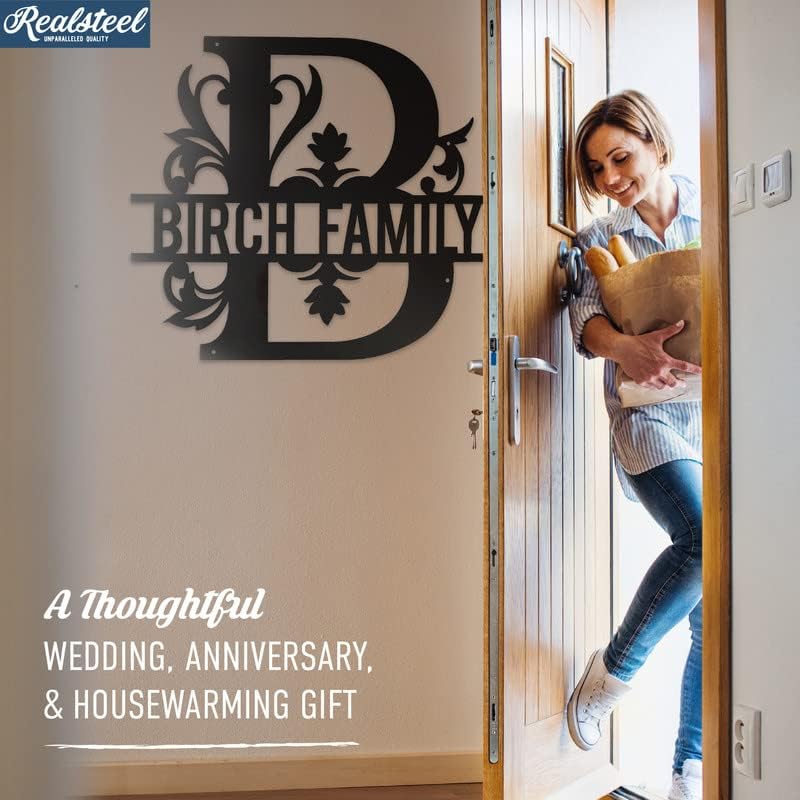 RealSteel Metal Split Letter Monogram - Personalized Metal Decor - Custom Last Name Sign - Monogram - Welcome Sign - Indoors or Outdoors (16", Gold)