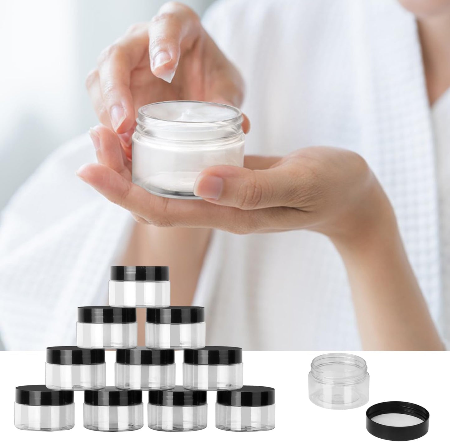 110 Packs 2 OZ Transparent Plastic Jars with black Lids, Body Butter Containers, Cosmetic Containers jars for Kitchen Ingredients, beads, sequins, Lotion, Cream, DIY Crafts and More by KUKLIPJIM.