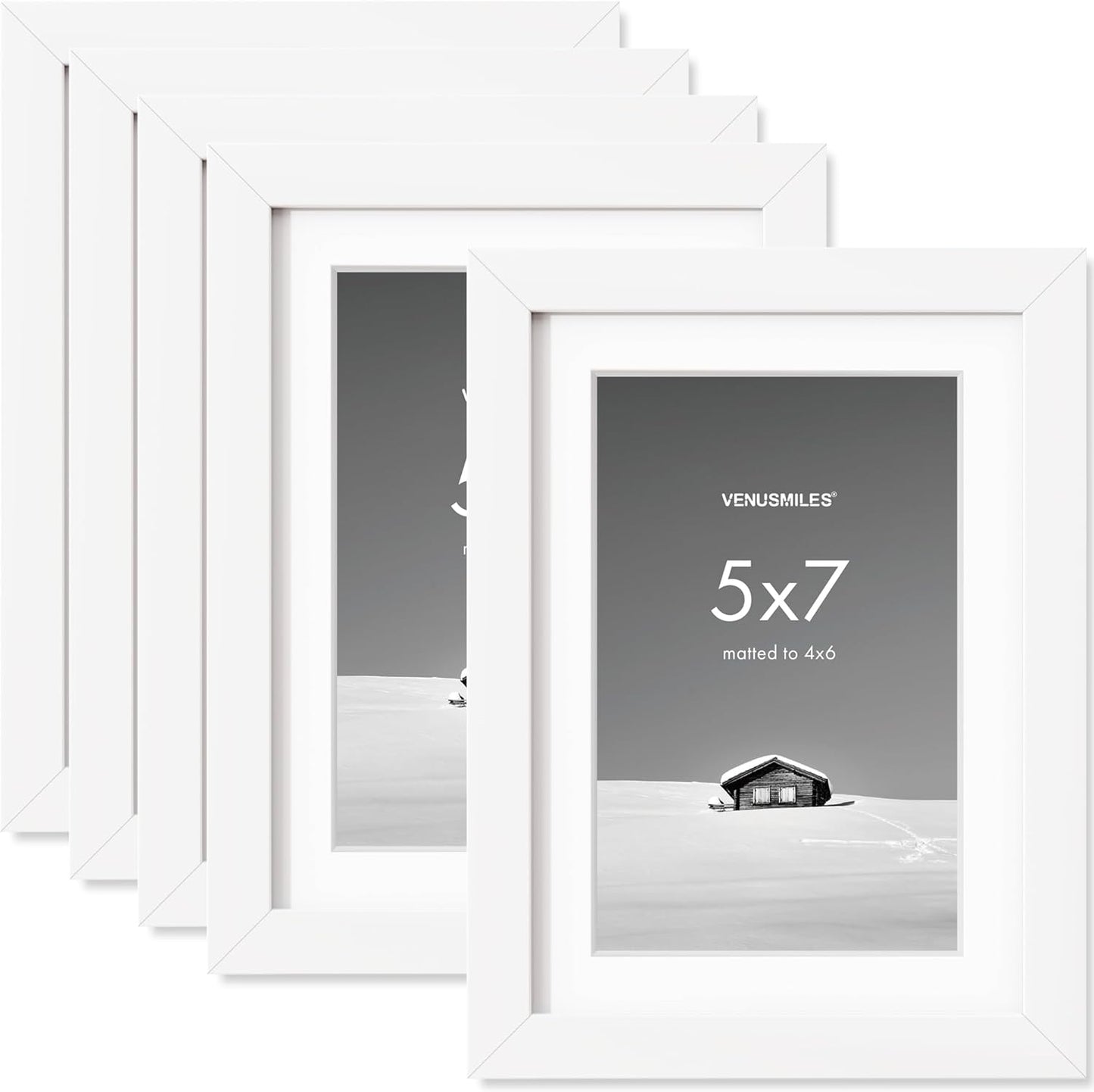 5x7 inch Picture Frame, 5x7 Photo Frames with 4x6 Removable Mat - High Definition Plexiglass - Vertical and Horizontal Display - Wall Hanging Frame - White, 5 Pack