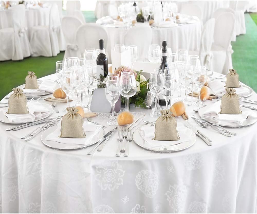 Lucky Monet 25/50/100PCS Burlap Gift Bags Wedding Hessian Jute Bags Linen Jewelry Pouches with Drawstring for Birthday, Party, Wedding Favors, Present, Art and DIY Craft (100Pcs, Cream, 7” x 9”)