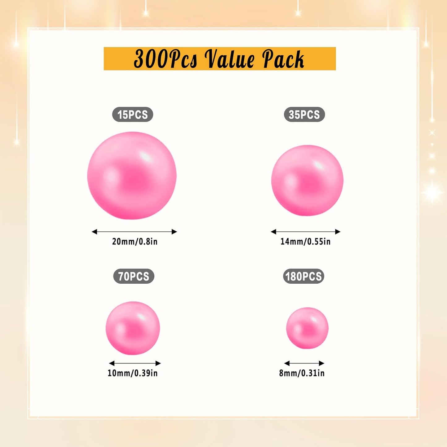 300Pcs Pearl Vase Filler, Pink No Hole Faux Pearl Beads for Centerpieces Vases, Candle Centerpieces, Wedding Birthday Party Home Decor 8/10/14/20mm