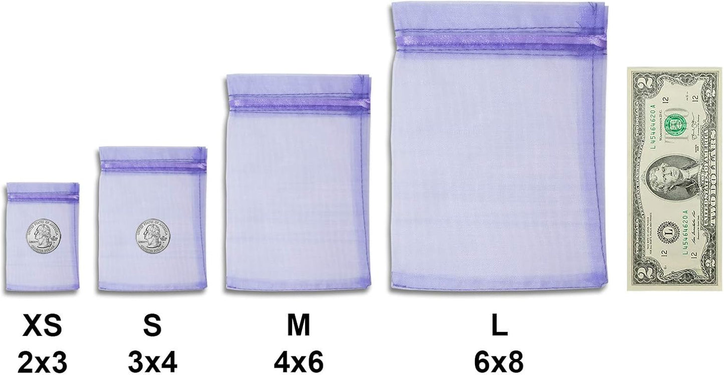 TheDisplayGuys 100-Pack XS 2 x 2 3/4" Lavender Sheer Organza Gift Bags with Drawstring, Jewelry Candy Treat Wedding Party Favors Mesh Pouch
