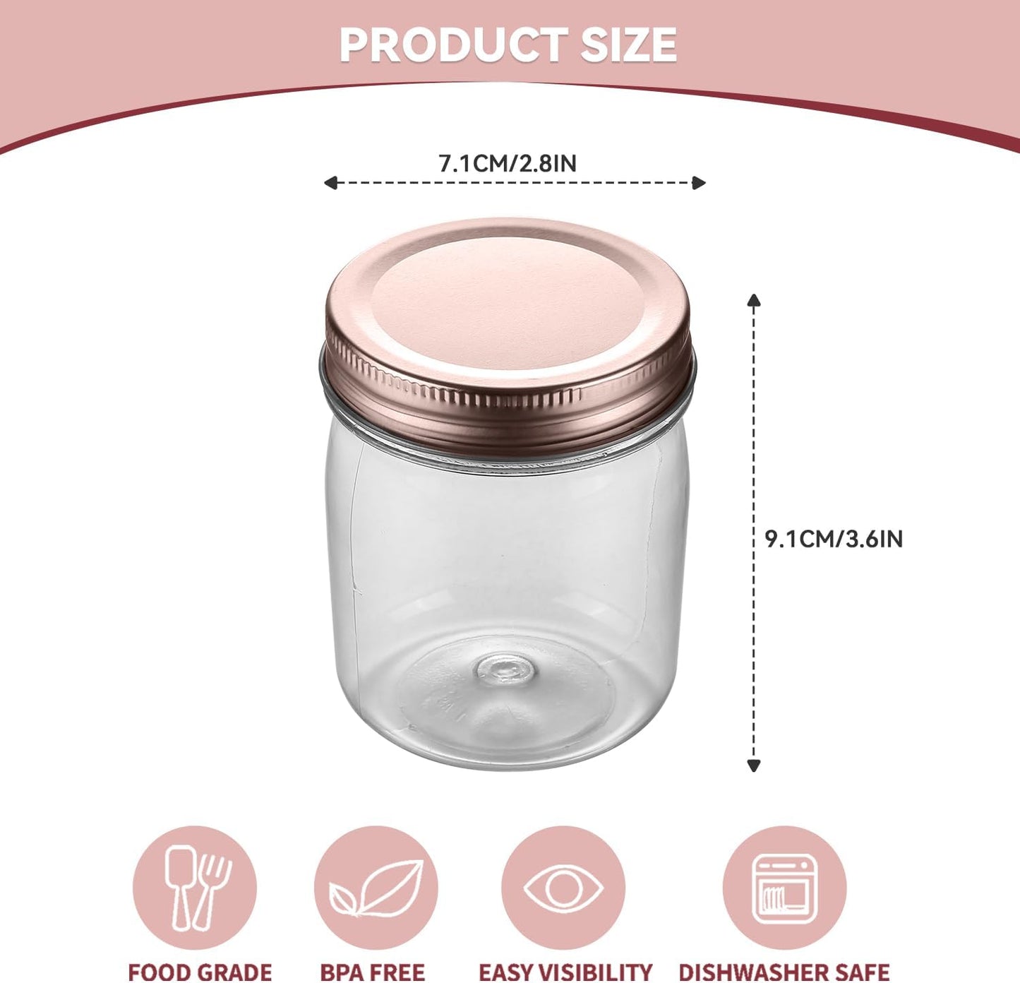 novelinks 8 oz Clear Plastic Jars with Screw-On Lids - BPA-Free Refillable Storage Containers for Slime, Spices, Crafts, Kitchen & Home Organization (16 Pack,Rose Gold)