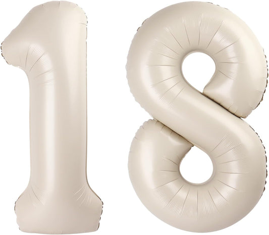 Cream White Foil Number 18 81 Balloon 40 Inch, Helium Mylar Number 18 81 Birthday Balloons, 18th 81st Cream White Women Men Wedding Anniversary, Graduations Party Supplies