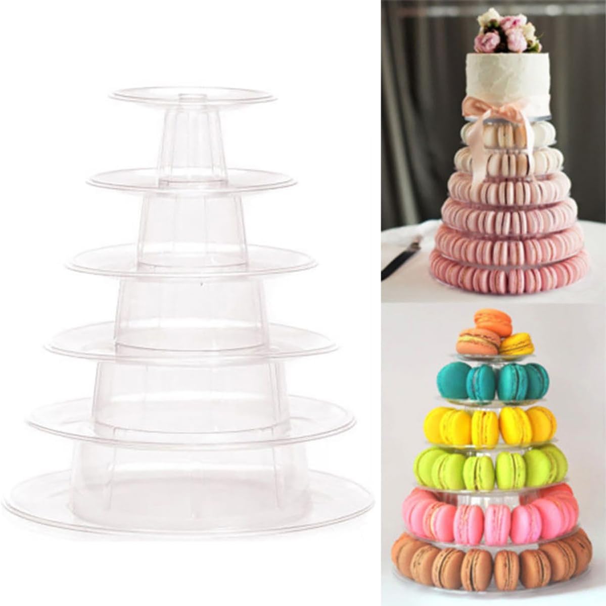 6 Tiers Macaroon Tower Stand, Round Macaron Tower Cake Display Rack Plastic Cupcake Stand Macarons Desserts Serving Tray for Birthday Wedding Party Decor (6 Tiers)