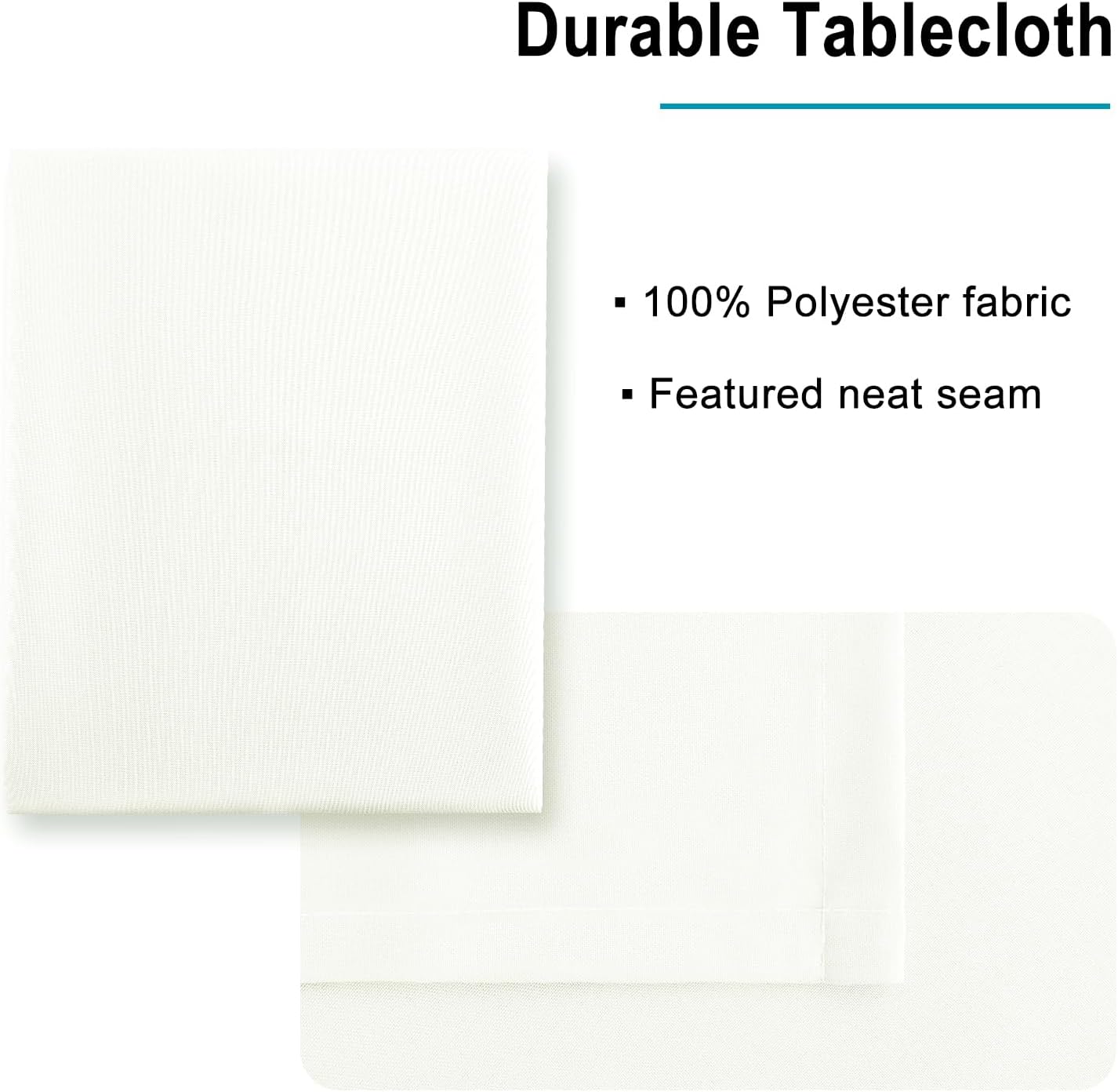 Hiasan Rectangle Tablecloth - Waterproof Washable Fabric Table Cloth for Wedding, Banquet, Gathering and Dining Room, 90 x 132 Inch, Ivory