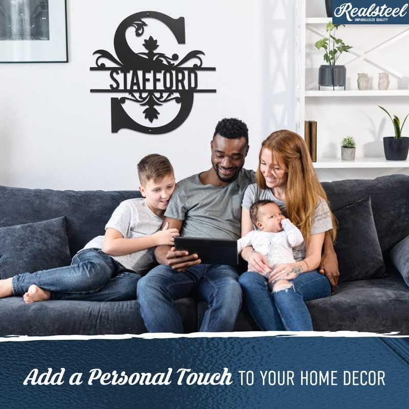 RealSteel Metal Split Letter Monogram – Personalized Last Name Sign for Home & Outdoor Décor – Custom Metal Wall Art – Family Name Sign, Welcome Sign