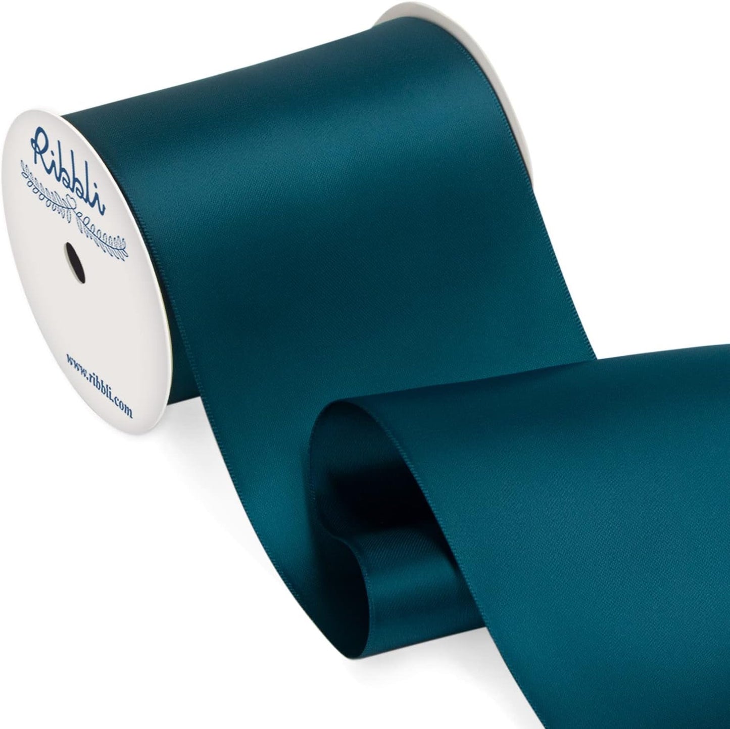 Ribbli Teal Satin Ribbon 4 Inch Wide Teal Ribbon for Wedding Chair Sash Grand Opening Ceremony Big Bows Gift Wrapping Floral Crafts Cake Decor-Double Faced Satin Continuous 10 Yards