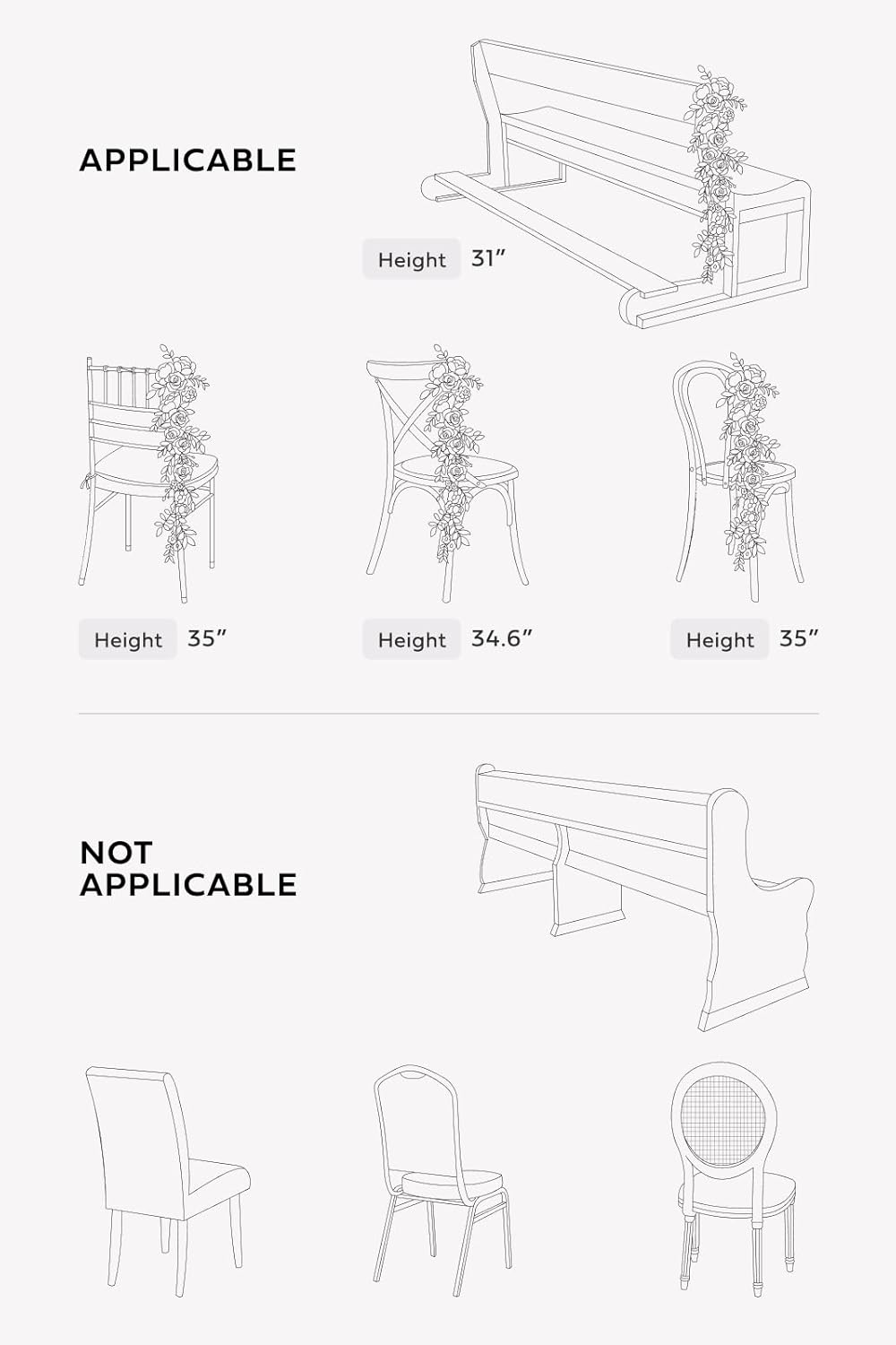 Ling's Moment 10pcs Wedding Chair Decorations Aisle Floral Swag Artificial Pew Flowers Hanging Garland Blush Pink & Cream For Ceremony Reception Church Rose Floral Faux Arrangement Party Outdoor Decor